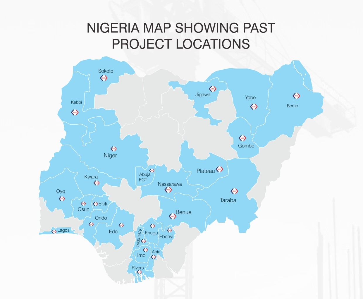 Map showing Sanol Engineering past project locations across Nigeria